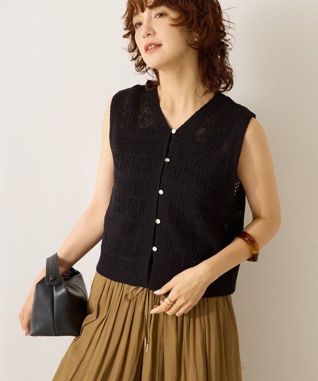 AMERICAN HOLIC 【前後2WAY】レース編みニットベスト Black