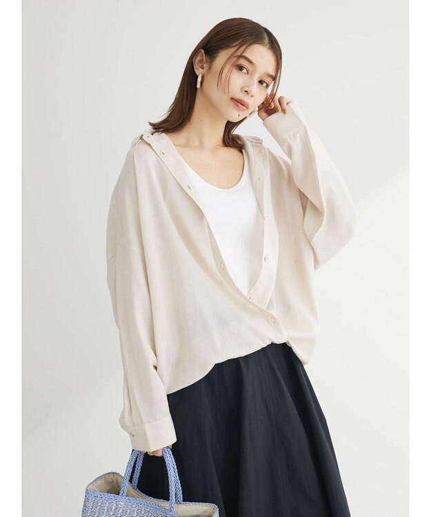 Green Parks リネンレーヨン２ｗａｙシャツ Light Beige