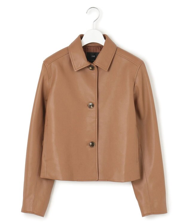 23区 L ラムレザー ステンカラー ジャケット キャメル系