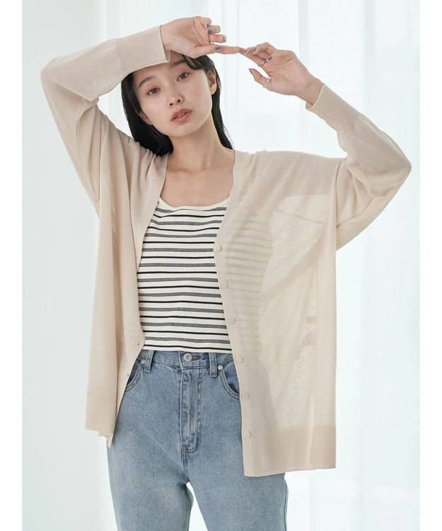 earth music&ecology 接触冷感Ｖネックカーディガン Light Beige