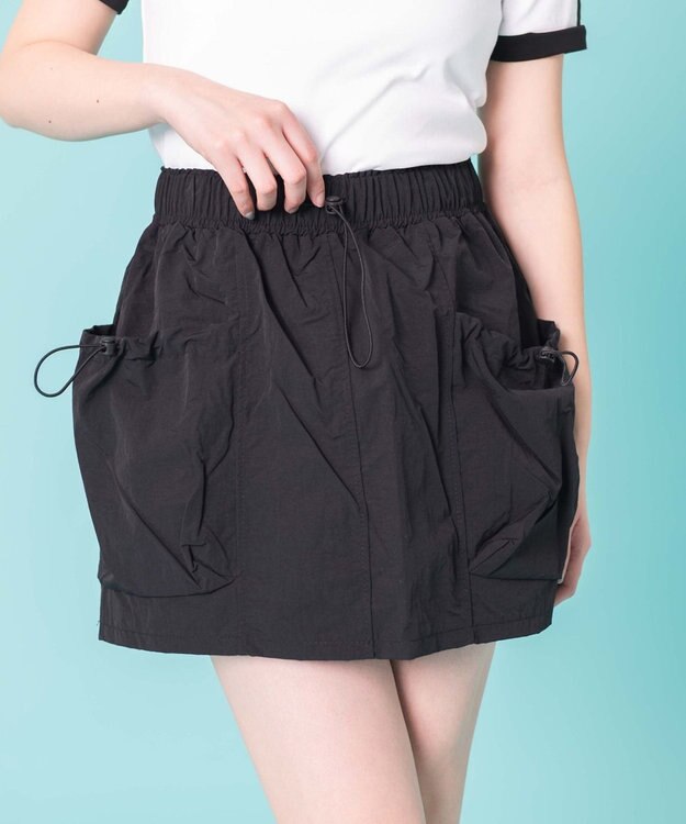 WEGO ドローコードナイロンミニスカパン ブラック