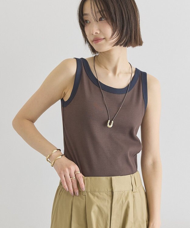 AMERICAN HOLIC バイカラーテレコタンクトップ Brown
