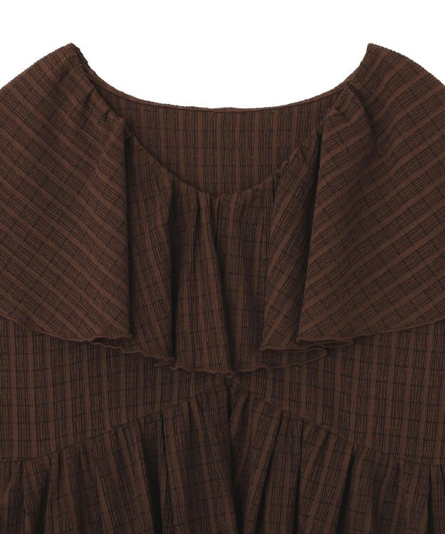 earth music&ecology チェックラッフルカラーペプラムカットブラウス Check Brown