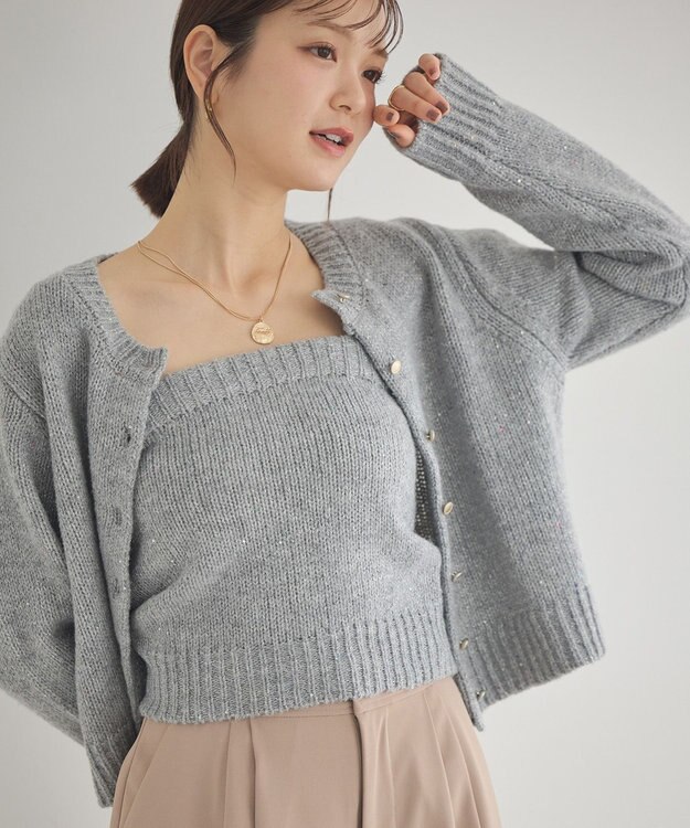 earth music&ecology 【セット2点】SET2点フラワースパンコールカーデ＋ビスチェ Gray Mixture