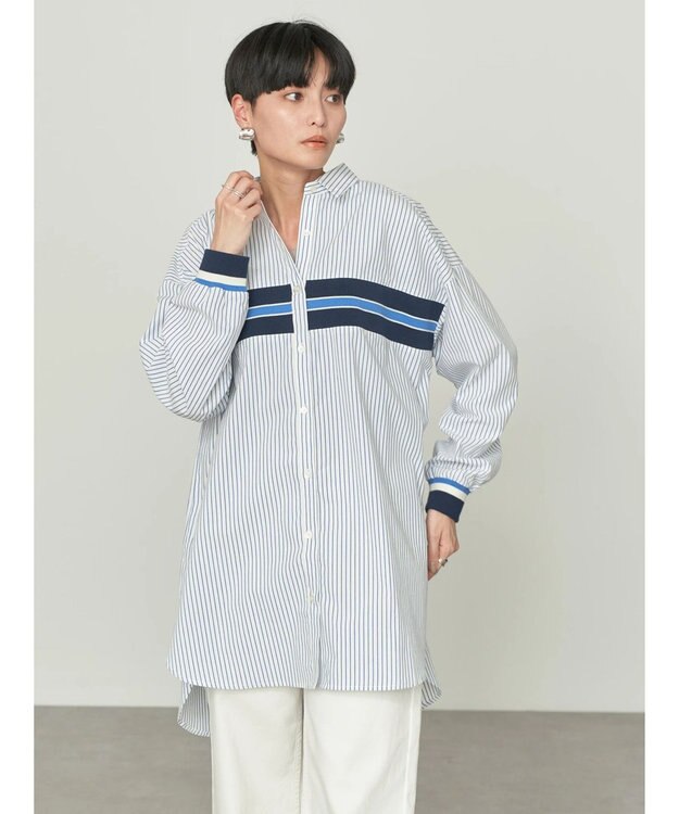 AMERICAN HOLIC リブラインシャツチュニック Stripe Sax