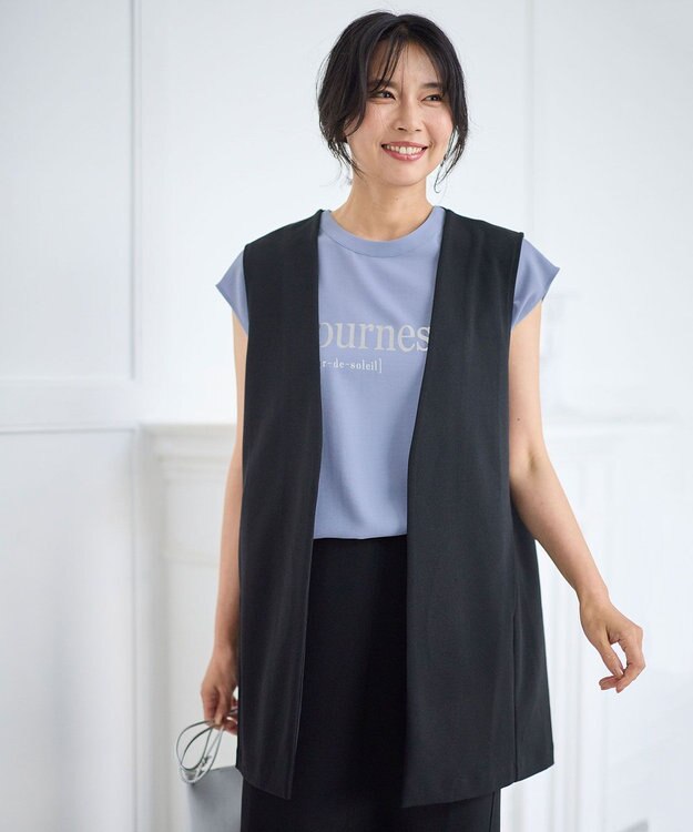 ANY 【洗濯機可】カットジョーゼットジレ ブラック