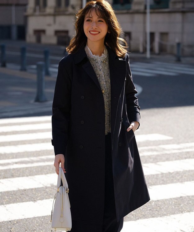 23区 エアータンブラー TCギャバジン ロング トレンチコート ネイビー系