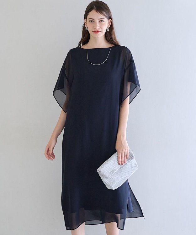 23区 S 【APPLAUDIR】シフォンジョーゼット コンビドレス ネイビー系