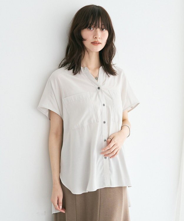 YECCA VECCA 【セットアップ可能】ポケットスキッパーシャツ Gray Beige