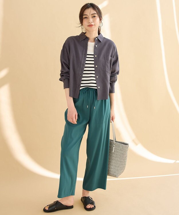 ANY 【手洗い可能】ヨーロピアンリネンシャツブラウス チャコール