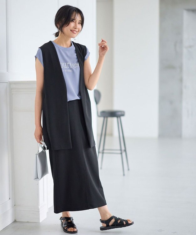 ANY 【洗濯機可】カットジョーゼットジレ ブラック