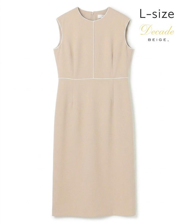 BEIGE， 【Lsize・セットアップ対応】CINDY / 配色ライン クルーネックドレス Taupe x White