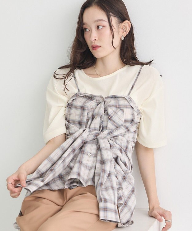 earth music&ecology 【コットン100】マルチウェイチェックシャツ Check Beige