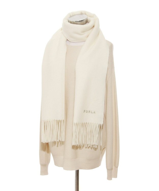 MOONBAT 【WEB限定】FURLA ウール100％ 大判プレーンストールマフラー/幅60cm オフホワイト