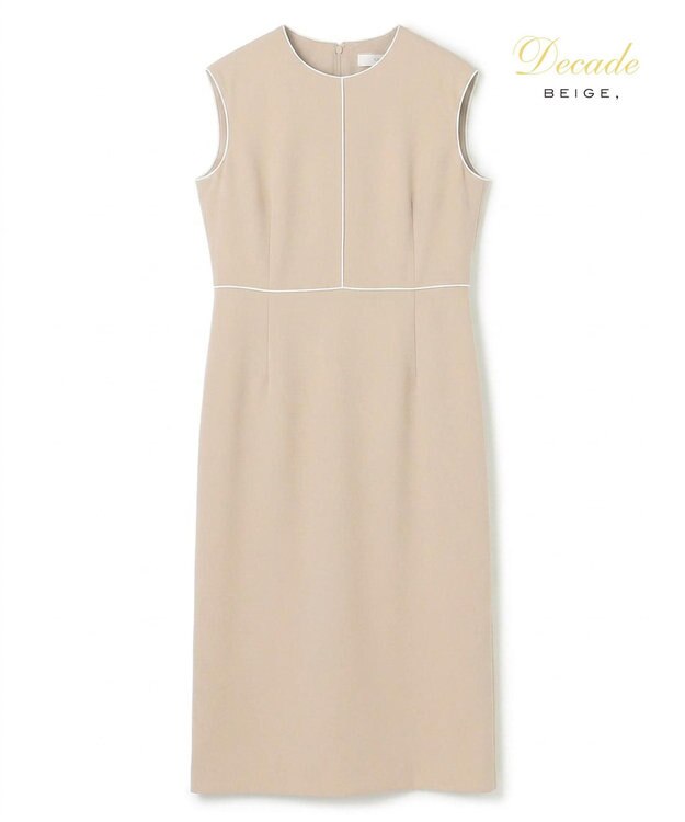 BEIGE， 【セットアップ対応】CINDY / 配色ライン クルーネックドレス Taupe x White