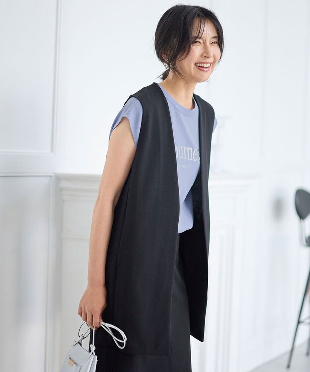 ANY 【洗濯機可】カットジョーゼットジレ ブラック