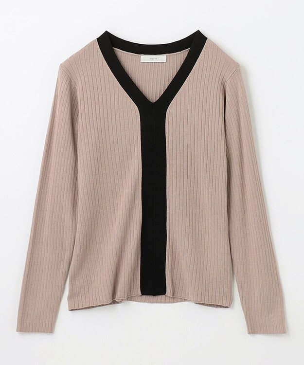 ANY 【洗える】Vネック リブニット ブラウン系1