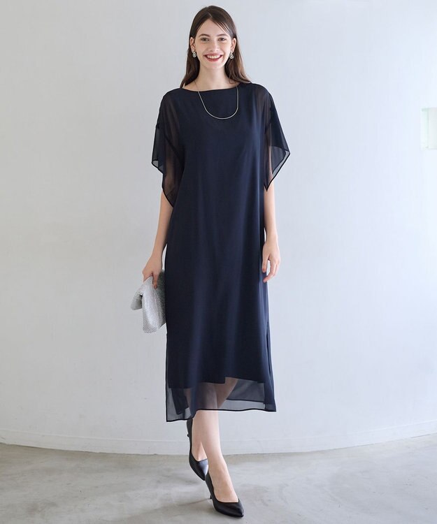 23区 S 【APPLAUDIR】シフォンジョーゼット コンビドレス ネイビー系