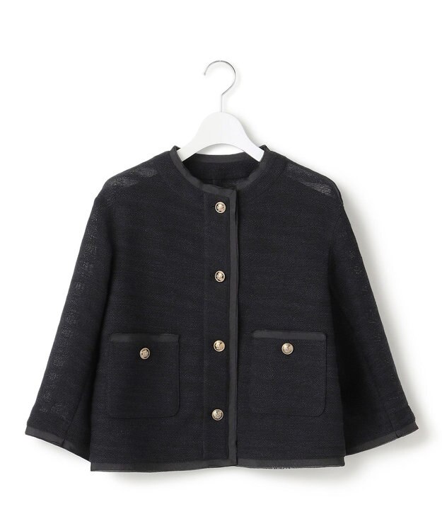 23区 サマーツイード 7分袖 ジャケット ブラック系