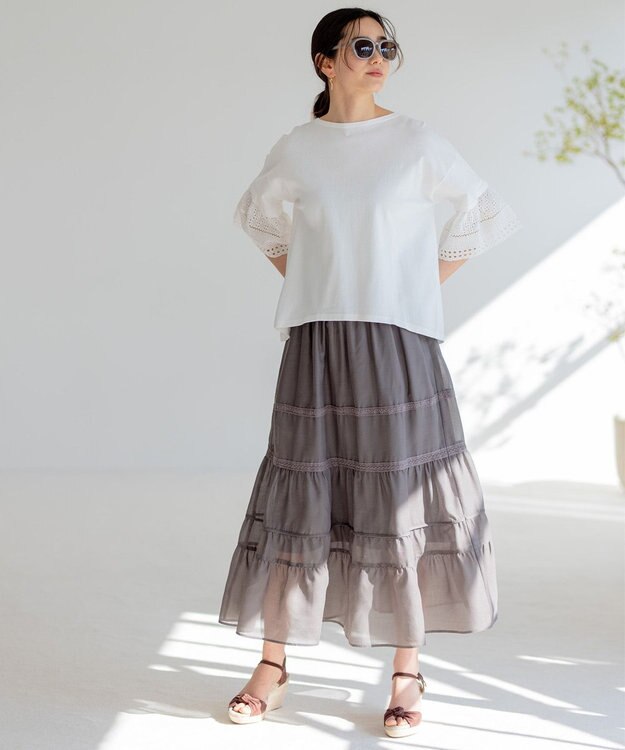 組曲 【洗える】レーシーボイル スカート ライトグレー系