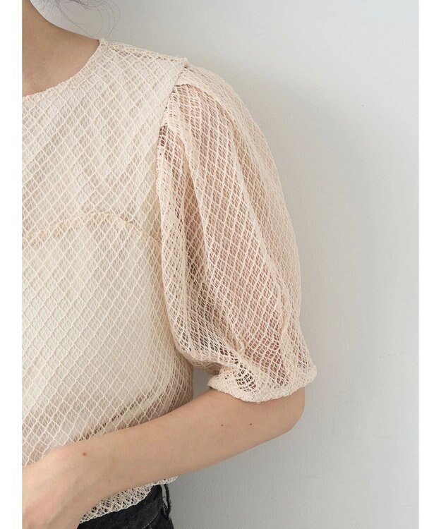 earth music&ecology 袖シアーレースプルオーバー Ivory