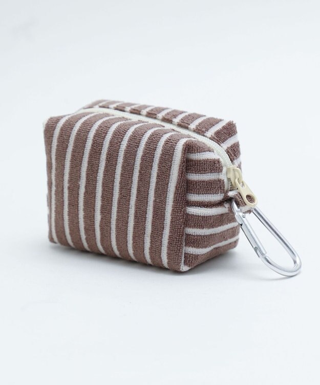 WEGO カラーストライプポーチ ブラウン