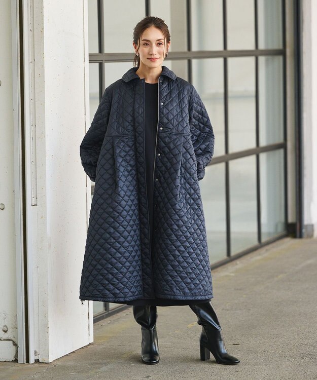 #Newans 【セレモニーにも】〈亀恭子さんコラボ〉キルティングロングコート ネイビー
