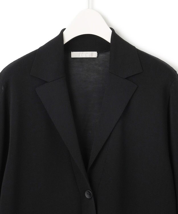 ICB 【洗える】ドライコットンアセテート ニットジャケット ブラック系