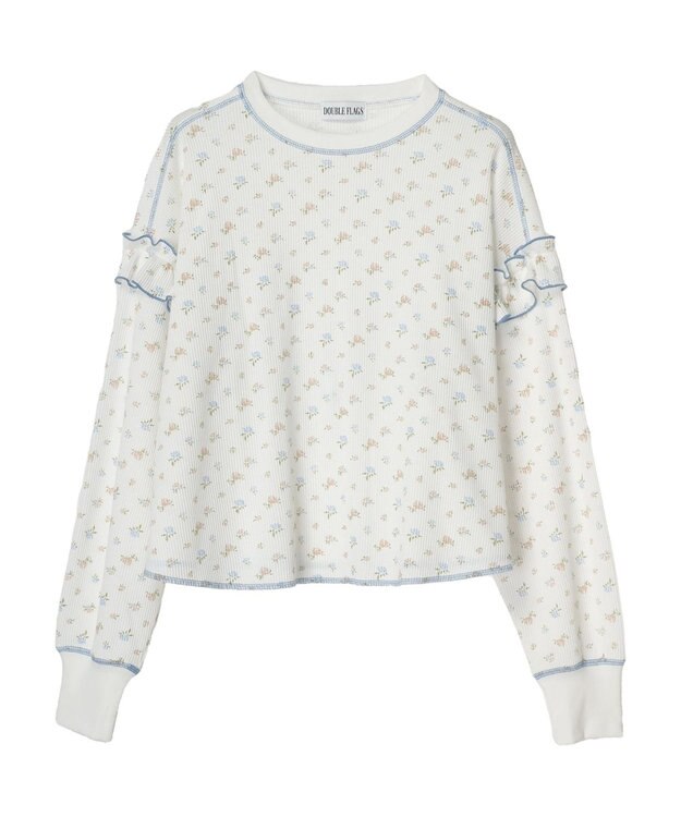 Green Parks ・Ｄｏｕｂｌｅ　Ｆｌａｇｓ　フラワーｐｔワッフルロンＴＥＥ Off White