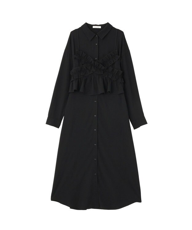 Green Parks ＳＥＴ２点フリルビスチェ＋シャツワンピース Black