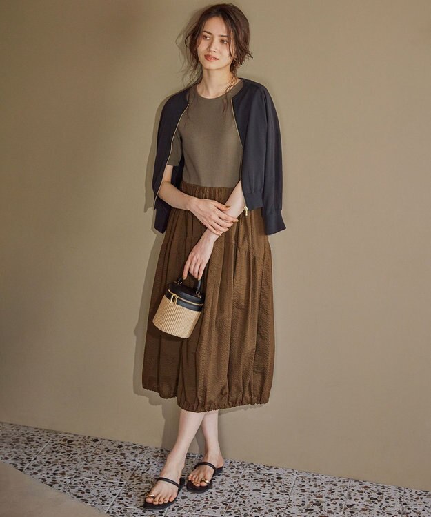 23区 L 【SLOW/一部店舗限定】コットンローンウェーブ バルーン ワンピース ブラウン系