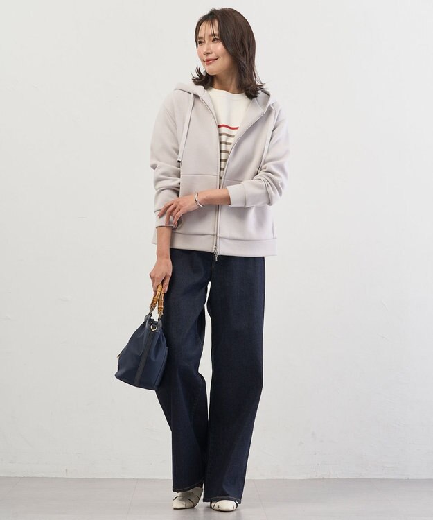 J.PRESS LADIES S Rayon Stretch Border ニット オフ×モカ×ブラッドオレンジ系