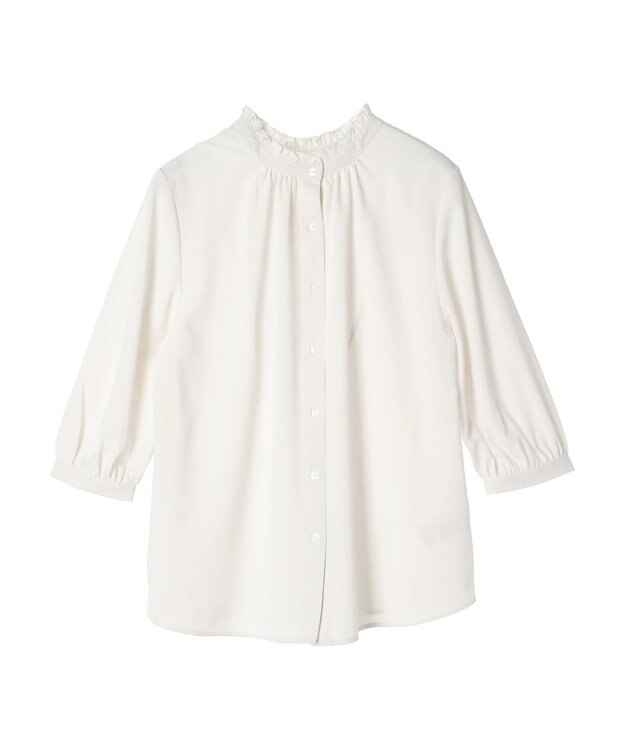 earth music&ecology ２ｗａｙフリル７分袖ブラウス Off White