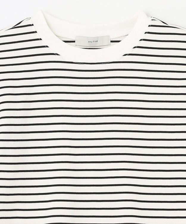 ANY L 【UVケア・接触冷感】コンパクトクルーネックＴシャツ オフ×ブラックボーダー