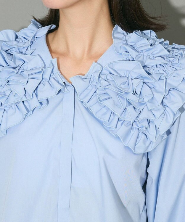 Green Parks フリルビッグカラーブラウス Sax