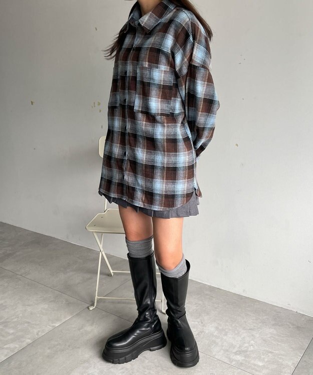 WEGO チェックBIGシャツ ブラウンチェック1