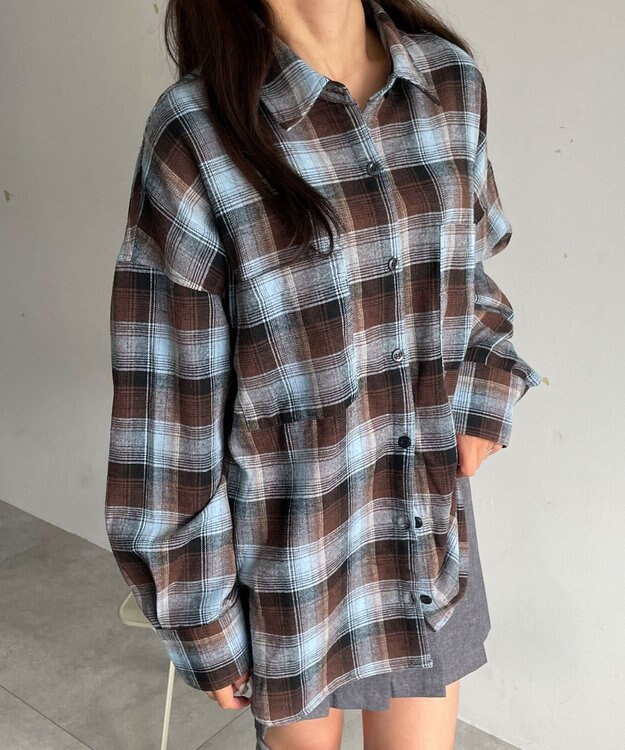 WEGO チェックBIGシャツ ブラウンチェック1