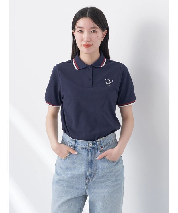 earth music&ecology ハートロゴ刺繍ポロ Navy