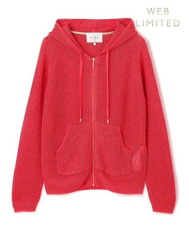 BEIGE， 【洗える】OPTICAL / ペーパーヤーンフーディージップニット Poppy Red