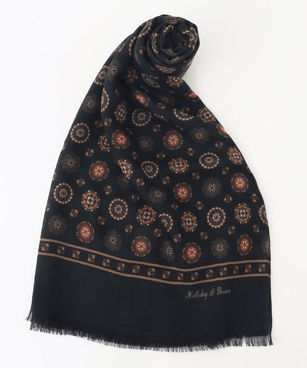 JOSEPH ABBOUD 【イタリア製】ランダムクレストパターン　ストール ブラック系6