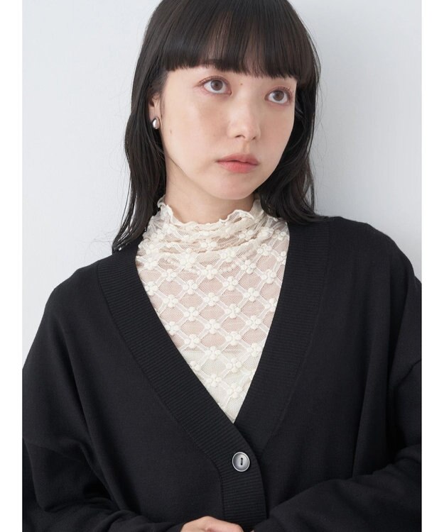 earth music&ecology サイドスリットルーズＶネックカーディガン Black