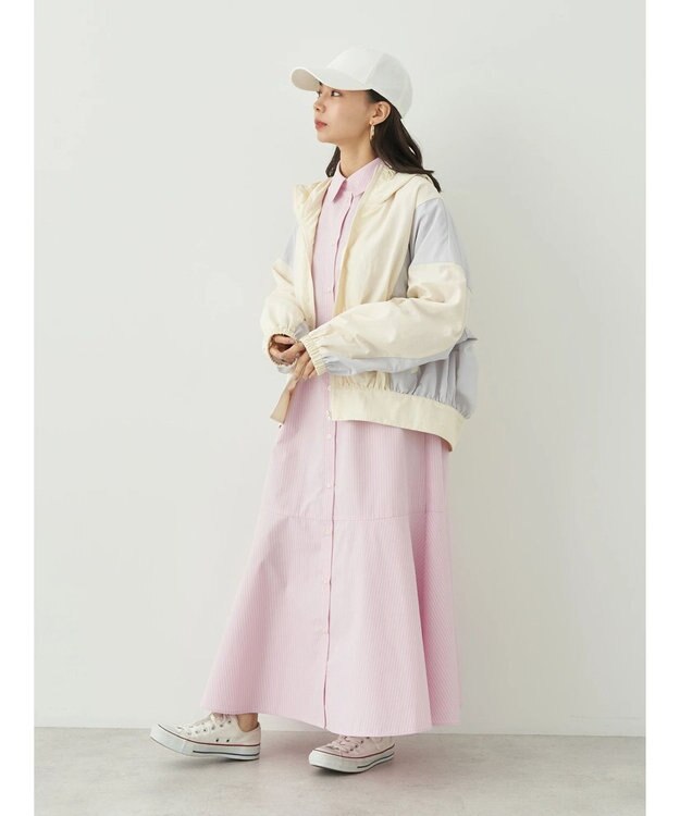 earth music&ecology コクーンギャザー切替ブルゾン Ivory