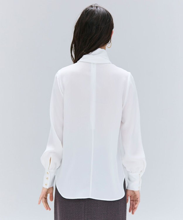 BEIGE， 【洗える】STOW / パフスリーブボウタイブラウス Ecru