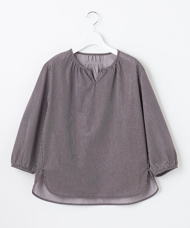 J.PRESS LADIES 【WEB限定カラーあり・洗える・イージーケア】 アーネストストライプ スリットネック カットソー パープル系1