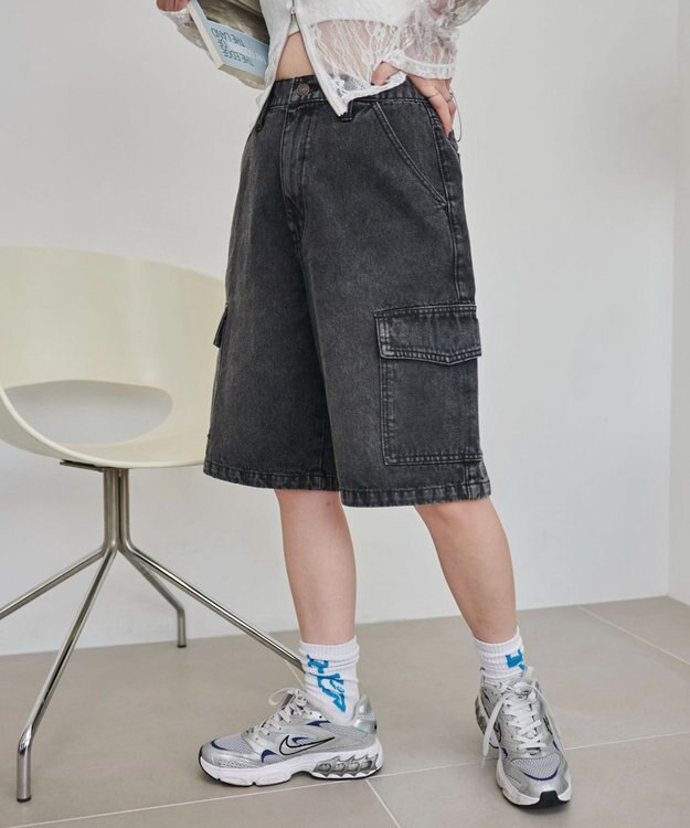 WEGO ヴィンテージウォッシュカーゴハーフパンツ ブラックその他