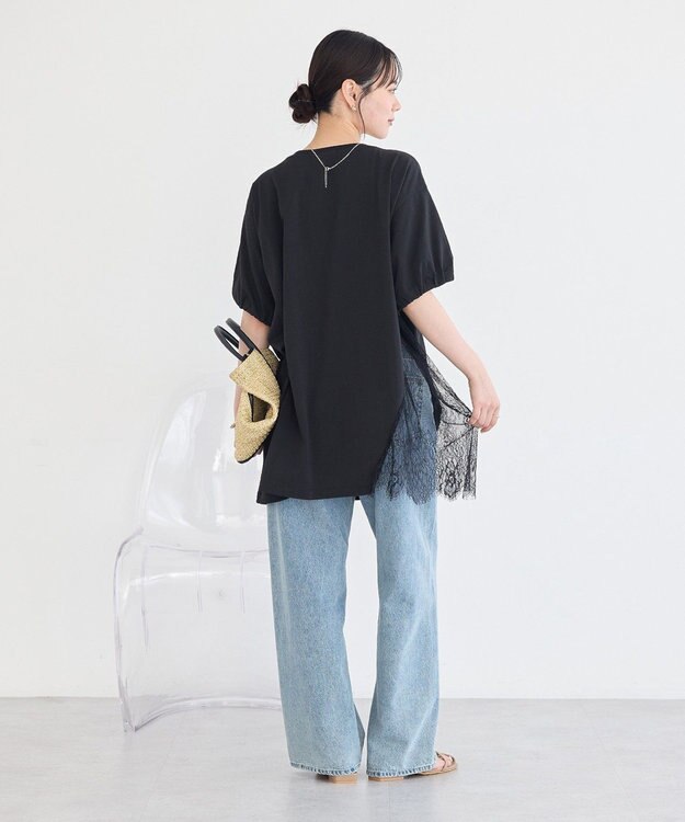 earth music&ecology アシメレースビッグTシャツ Black