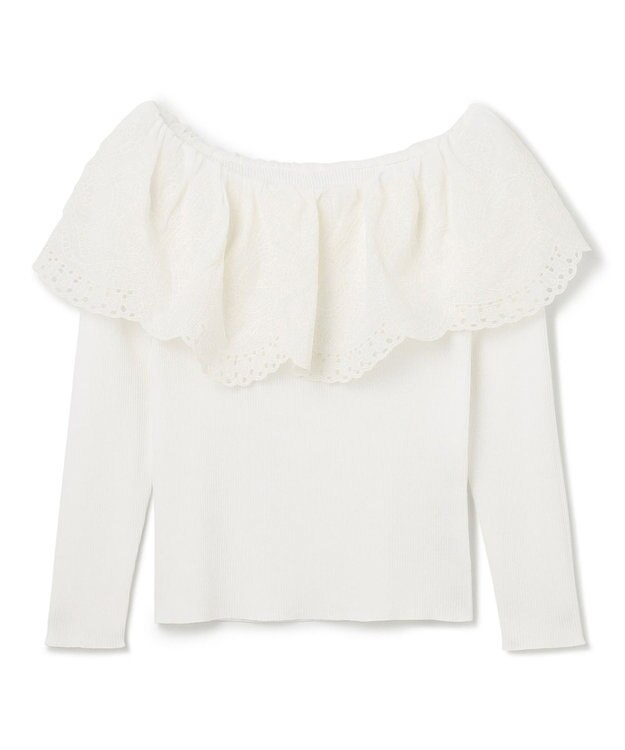 GRACE CONTINENTAL カットワークリブニットトップ ホワイト