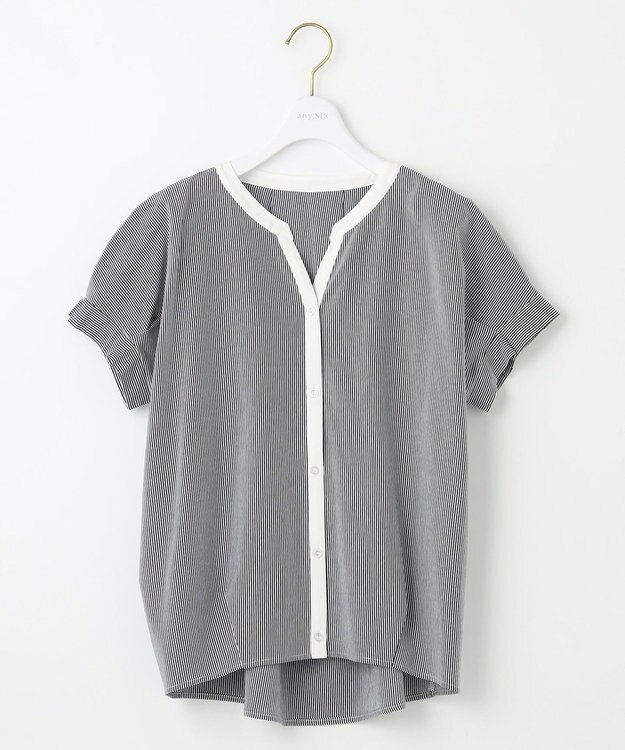 ANY SIS S 【洗える】シルケットストライプスキッパー カットソー ネイビーストライプ