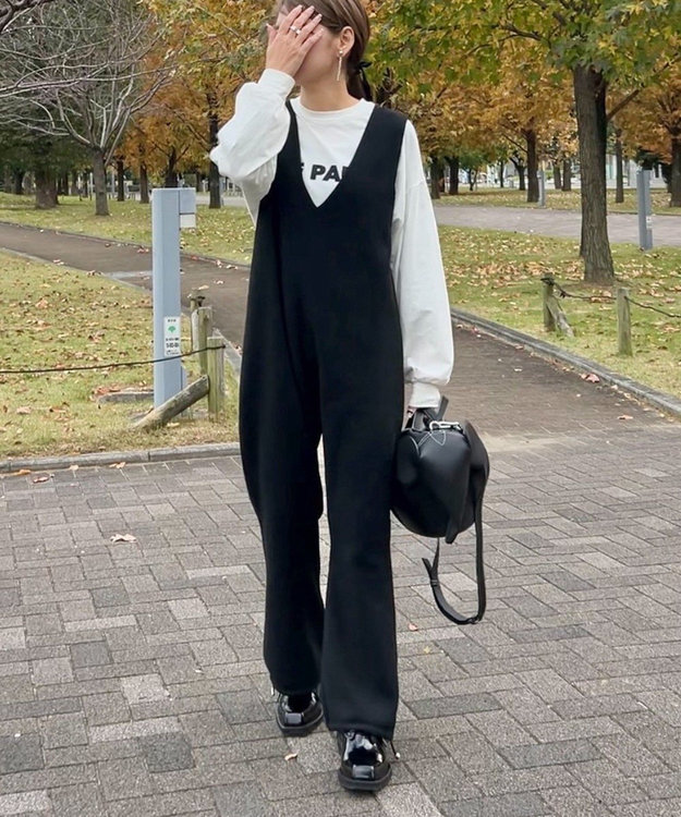 Green Parks ニットサロペット Black