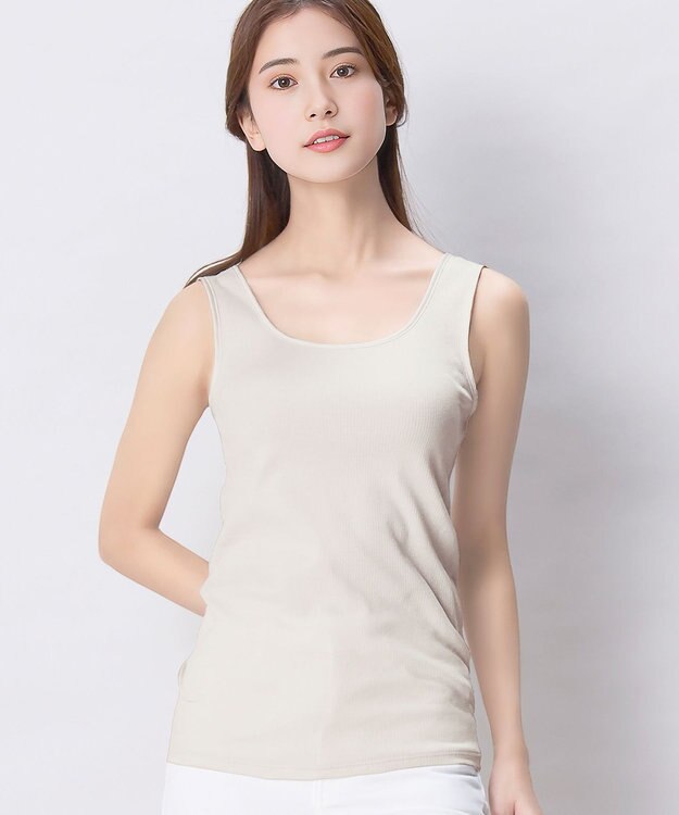 Wing インナー オーガニックコットン100％(身生地) ブラがひびきにくい 【綿の贅沢 オーガニック リブタイプ】 ノースリーブ タンクトップ EL1161 ウイング／ワコール クリーム